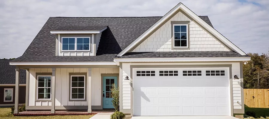 Modern suburban family home with a two-car garage